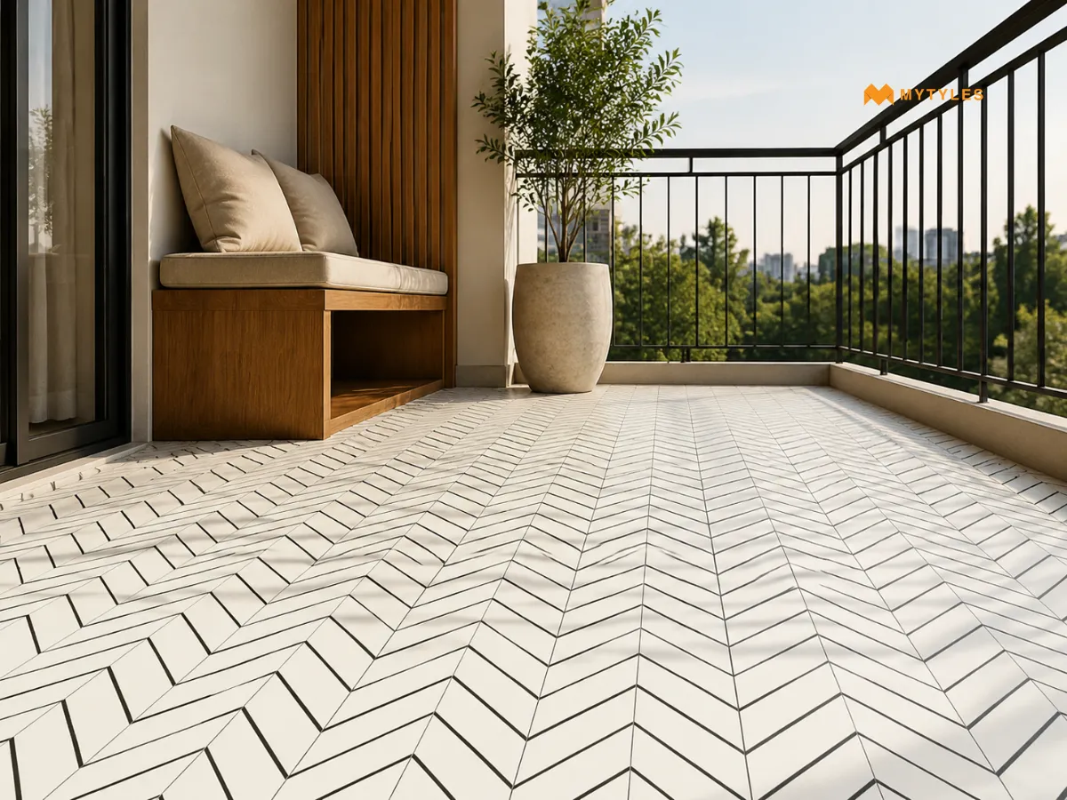 Herringbone Pattern Tile In Balcony Floor
